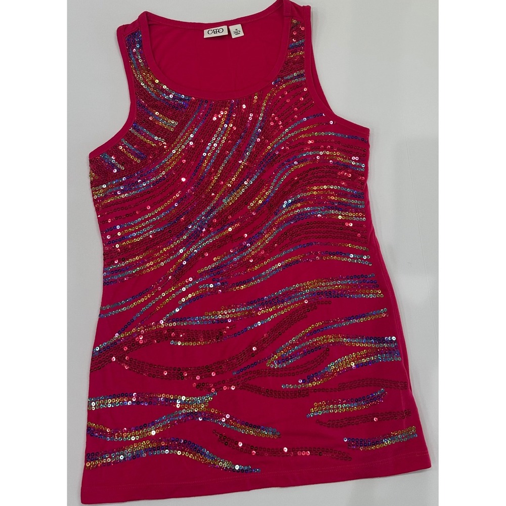 Cato Pink Sequin Tank Top Womens Medium Multi Color Wavy Pattern Sleeveless